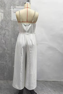 Macacão Feminino Elegante com Bandeau e Alças com Pérolas - Slim Perna Larga