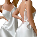 Camisola Feminina Sexy de Cetim com Renda e Alças - Lingerie Costas Abertas Loungewear Noite