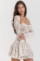 Vestido Mini Elegante com Estampa e Manga Longa - Outono e Inverno