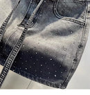Oversize Retro Diamond Denim Mini Skirt for Women Summer High Waist Shiny Rivet Slim Skirts Gradient Black Grey Jean Skirts