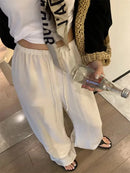 Elegant White Wide Leg Pants Women Fashion Streetwear Linen Black Baggy Pants Summer Korean High Waist Casual Straight Trousers