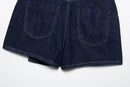 Women Casual Navy Blue Denim Shorts Set V-neck Short Sleeves Cropped Shirt High Waist Solid Color Shorts Skirt Female Suits