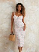 Vestido Feminino Floral sem Manga com Alças Finas - Festa Coquetel Praia