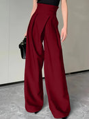 Flowy Wide Leg Palazzo Pants for Women - High Waist Pleated Trousers, Elegant Burgundy Office Suit Pants Spring Summer Slacks
