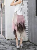 Women's Midi Skirt, Elegant Elastic Waist Contrast Color Autumn Tulle Skirt, Suitable for Street Party