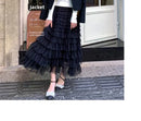 Elegant Multi-Layered Tulle Skirt Long Dress Women's Autumn Winter High Waist Cake Skirt Style Slimming Elegant Midi Skirt