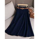 Elegant Fashion Skirts For Women 2025 New Spring Autumn Patchwork Pleated A-Line Mid-length Skirts Commuting Office Lady Skirt
