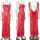 Sexy Spaghetti Strap Backless Floral Lace Dress Women Night Club Party See Through Tassel Prom Long Dresses Vestidos De Fiesta