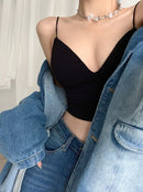 V-Neck Camisole Women Sexy Stretch Push Up Bra with Chest Pads Knitted Crop Top for Female Short Tube Top Tops Bralette Y2k