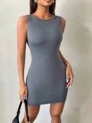 Vestido Feminino Sexy Listrado Cor Sólida com Costas Abertas e Amarrão - Sem Manga Verão