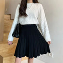 Knitted Pleated Skirts Women Above Knee Solid Casual Autumn All-match Design College Jupe Femme Korean Style High Waist Elegant