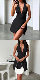 Vestido Mini Feminino Sexy com Halter e Amarrão - Bodycon Sem Manga Costas Abertas Festa Clube 2026