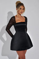 Vestido Mini Feminino com Brilho e Manga Longa - Sexy Costas Abertas Amarrão Cintura Alta Clube Festa