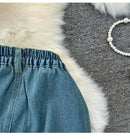 Faionable Denim ter Ne Crop Top And High Waist  Skirt Women's Set Summer Polyester Material Youthful Sle