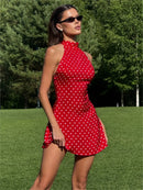 Vestido Mini Feminino com Poa e Halter - Ombro Frio Sexy Costas Abertas Festa Clube