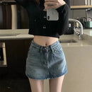Saia Jeans Feminina Mini com Cintura Alta Slim - Coreana Cute Verão