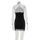 Vestido Bodycon Feminino com Halter e Renda - Sexy Costas Abertas Fitness Festa Clube