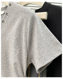 Women's V-Neck Rivet Detail Ruched Short Sleeve T-shirt Casual Slim Fit Crop Top