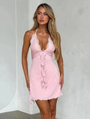 Vestido de Renda com Decote V e Costas Abertas - Estilo Balada