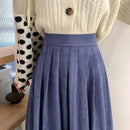 Fashion High Waist Pleated Skirt Women Korean Elegant College Style Midi Skirt Ladies Autumn Winter Thick A-line Skirts