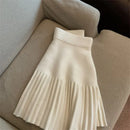 Pleated Mini Skirts Korean Sweet Knitted Skirts Sweet Elastic Waist Ladies Casual Youthful For Women's Clothes Solid Fashion New