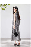 VIMLY Chinese Style Floral Print Skirt Set Women 2026 Summer Outfit Sleeveless Top Maxi Skirt Lady Two Piece Clothing Set A6121