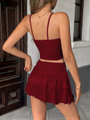 Pleated Mini Skirt Women Solid Color Sexy Folds Drawstring Leace-up Simple All-match Short Skirts Fashion Hot Girl Streetwear