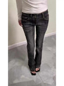 Women's Skinny Denim Pants Kpop Designer 2000s Abi Bell Bottom Low Rise Jeans Abi Long Trousers Japanese Y2k Grunge High Street