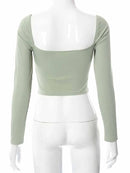 Cropped Manga Longa Feminino com Recortes - Decote V Slim Costas Abertas Outono/Inverno