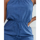 Macacão Feminino Azul Casual com Alças Finas e Amarrão - Dia a Dia
