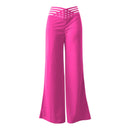 Women High Waist Flared Pants Office Casual Sheer Mesh Patch Crisscross Y2K Trousers Elegant Streetwear Work Pants Lady Clothes