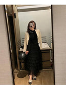 Elegant Multi-Layered Tulle Skirt Long Dress Women's Autumn Winter High Waist Cake Skirt Style Slimming Elegant Midi Skirt