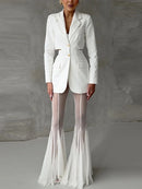 Women Pleated Elastic High Waist Fashion Evening Party Trousers See Through Mesh Pleated Flare Pants 2025 Summer Gown Chic Pants