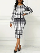 Women's Floral Print Midi Dress Plaid Pattern Ladies Long Skirt