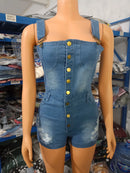 Macacão Jeans Feminino Y2K com Alças Finas e Bolsos - Streetwear