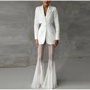 Women Pleated Elastic High Waist Fashion Evening Party Trousers See Through Mesh Pleated Flare Pants 2025 Summer Gown Chic Pants