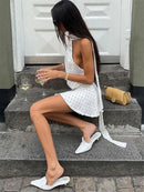 Vestido Mini Feminino com Bandagem e Patchwork Contrastante - Sexy Cintura Alta Verão