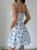 Vestido Curto Feminino Floral com Alças Finas - Sundress Praia Verão 2025