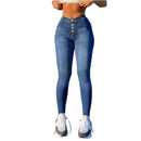 Women's Skinny Jeans Casual Fashion High waisted slim fit jeans Solid color denim trousers Button Jeans Female Denim Pants