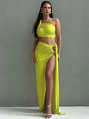 Conjunto Feminino 2 Peças com Top e Saia Longa com Fenda - Festa Clube Streetwear