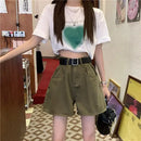 Denim Shorts Women High Waist Summer Solid All-match Hotsweet Loose Casual Rolled Edge Korean Style Chic Streetwear Ins Popular