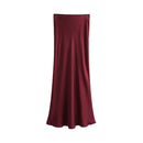Women's Soft Touch Silk-Like Midi Skirt High Waist Elastic Waistband Chic Fashion Female Skirts Elegant Mujer