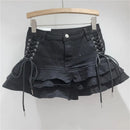 Y2k Denim Sexy Pleated Ruffle Mini Skirts for Women Summer 2025 New Fashion Lace-up Slim Low Waist Vintage Jean Short Skirt