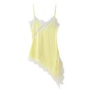 Vestido Mini de Renda com Alças Finas e Fenda - Festa e Balada