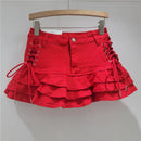Y2k Denim Sexy Pleated Ruffle Mini Skirts for Women Summer 2025 New Fashion Lace-up Slim Low Waist Vintage Jean Short Skirt