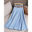 Elegant Fashion Skirts For Women 2025 New Spring Autumn Patchwork Pleated A-Line Mid-length Skirts Commuting Office Lady Skirt
