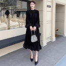 Miyake Pleated Dress Women's 2025 New High-end Solid Color Round Neck Bell Sleeves Ruffled Waist Design Elegant Pleated Skirt