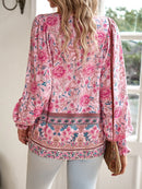 Boho lnspired Pink Floral Blouse Women V-neck Tassel Long Sleeve Bohemian Women Tops New Summer Fashion  Blouse Shirt For Women