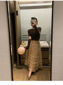 Elegant Multi-Layered Tulle Skirt Long Dress Women's Autumn Winter High Waist Cake Skirt Style Slimming Elegant Midi Skirt