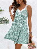 Women Dress Floral Lace Trim Spaghetti Strap A Line Mini Dress Boho Spring Summer Romantic Beach Vacation Flowy Comfy Outfit
